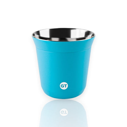 Copo Térmico Goldentec Espresso 80ml azul, livre de BPA, com acabamento Powder Coating para maior resistência e durabilidade.