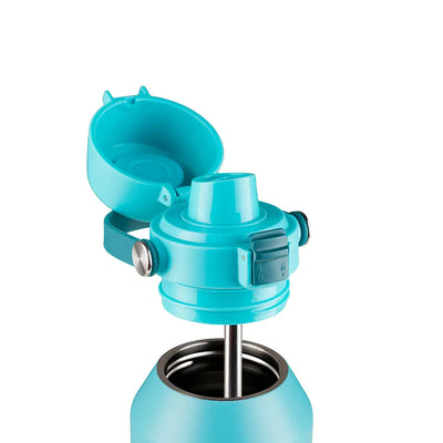 Garrafa Térmica Kouda Vega – 1000ml com tampa azul aberta, ideal para hidratação eficiente.