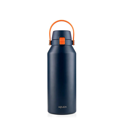 Garrafa Térmica Kouda Vega – 1000ml em azul com alça laranja, ideal para hidratação ao longo do dia.