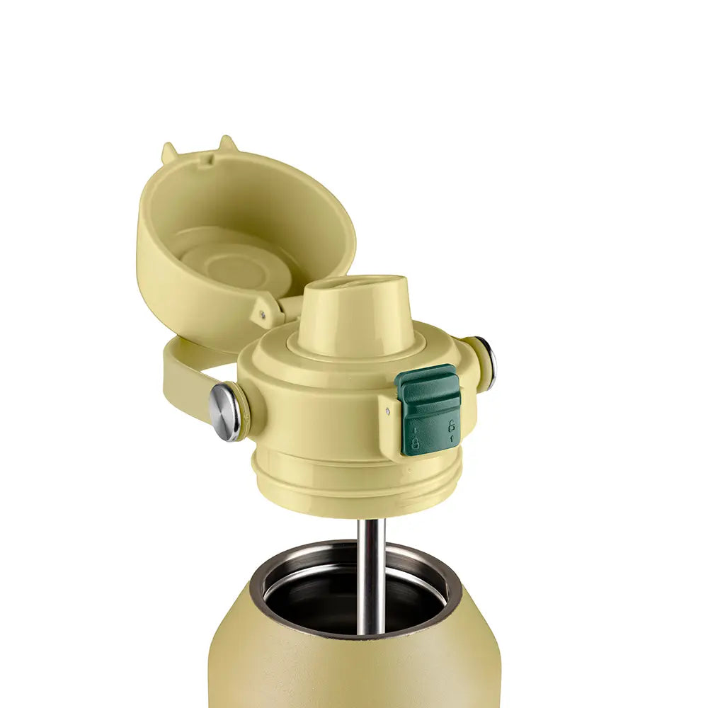 Detalhe da tampa da Garrafa Térmica Kouda Vega – 1000ml, prática e resistente, ideal para hidratação.