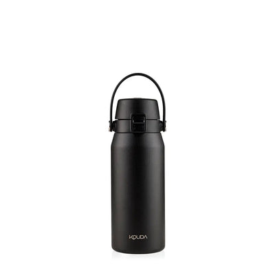 Garrafa Térmica Kouda Vega – 500ml preta com alça, ideal para conservação térmica eficiente, compacta e leve.