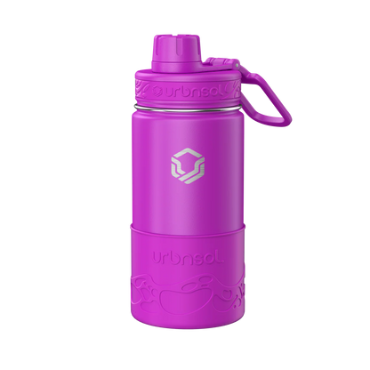 Garrafa Térmica Urbnsol Tradicional - 414ml rosa para crianças, mantém líquidos quentes por 6h e frios por 12h, prática e segura.