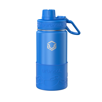 Garrafa Térmica Urbnsol Tradicional - 414ml azul para crianças, mantém bebidas frias até 12h, com gelo até 24h, prática para escola.