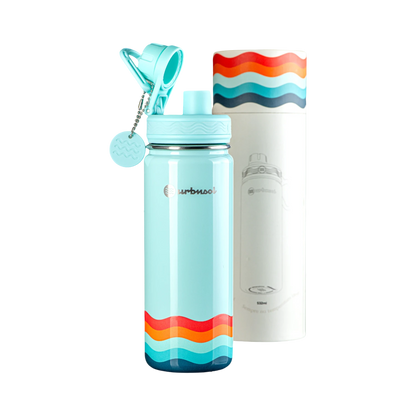 Garrafa Térmica Urbnsol 532ml - Core e Waves em aço inoxidável com design colorido, mantém bebidas quentes por 12h e frias por 24h.