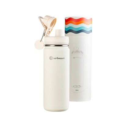 Garrafa Térmica Urbnsol 532ml - Core e Waves com isolamento térmico para manter bebidas quentes por 12h e frias por 24h, em aço inoxidável.