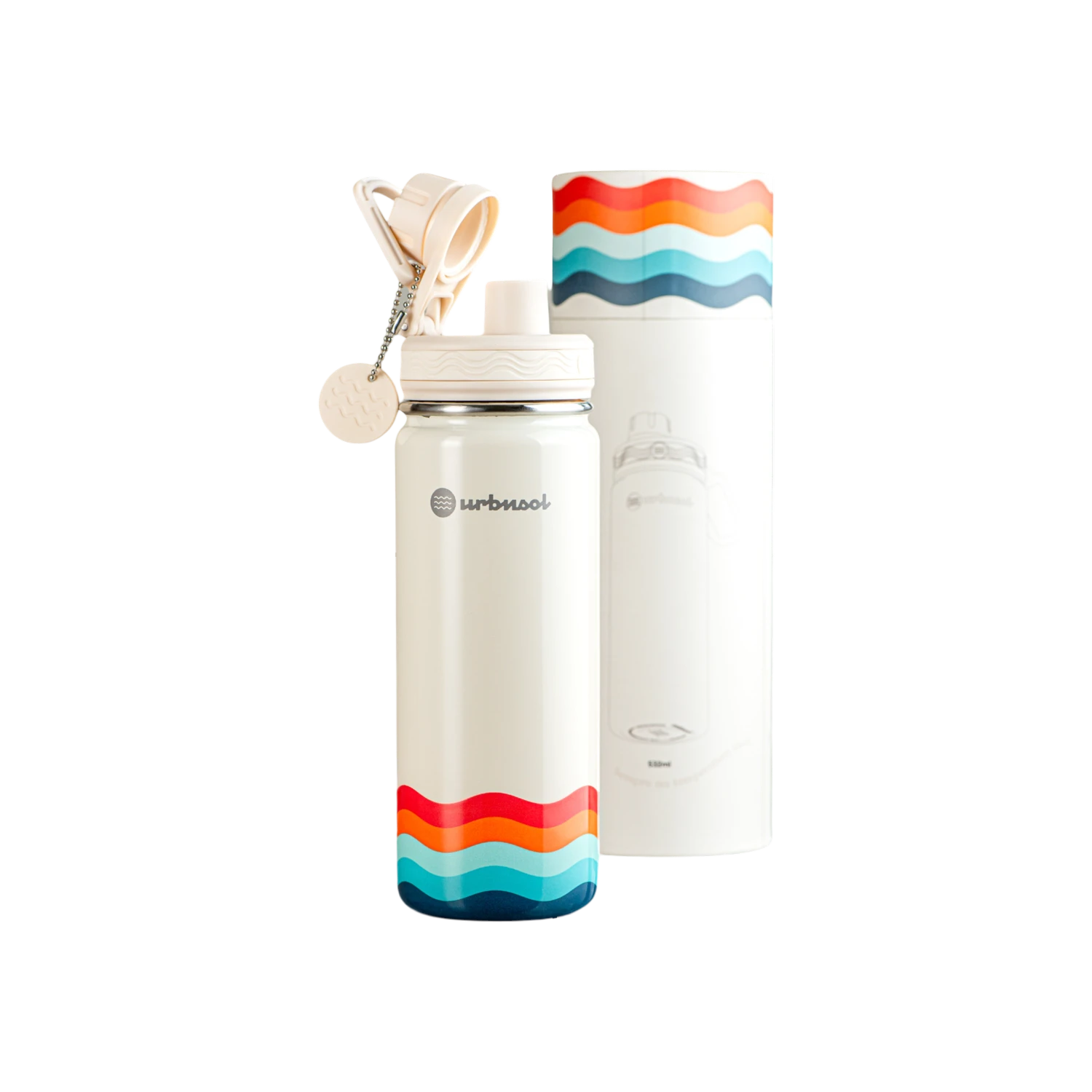 Garrafa Térmica Urbnsol 532ml - Core e Waves, aço inoxidável, ideal para bebidas quentes e frias, design compacto e moderno.