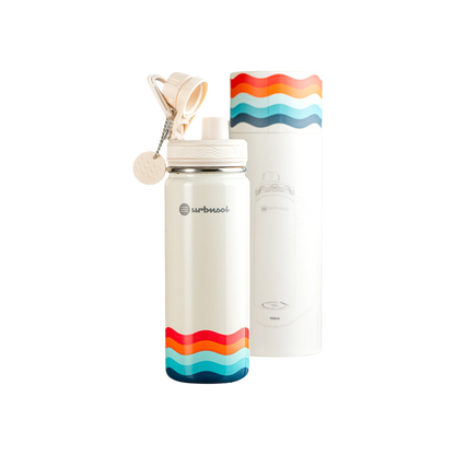 Garrafa Térmica Urbnsol 532ml - Core e Waves, aço inoxidável, ideal para bebidas quentes e frias, design compacto e moderno.