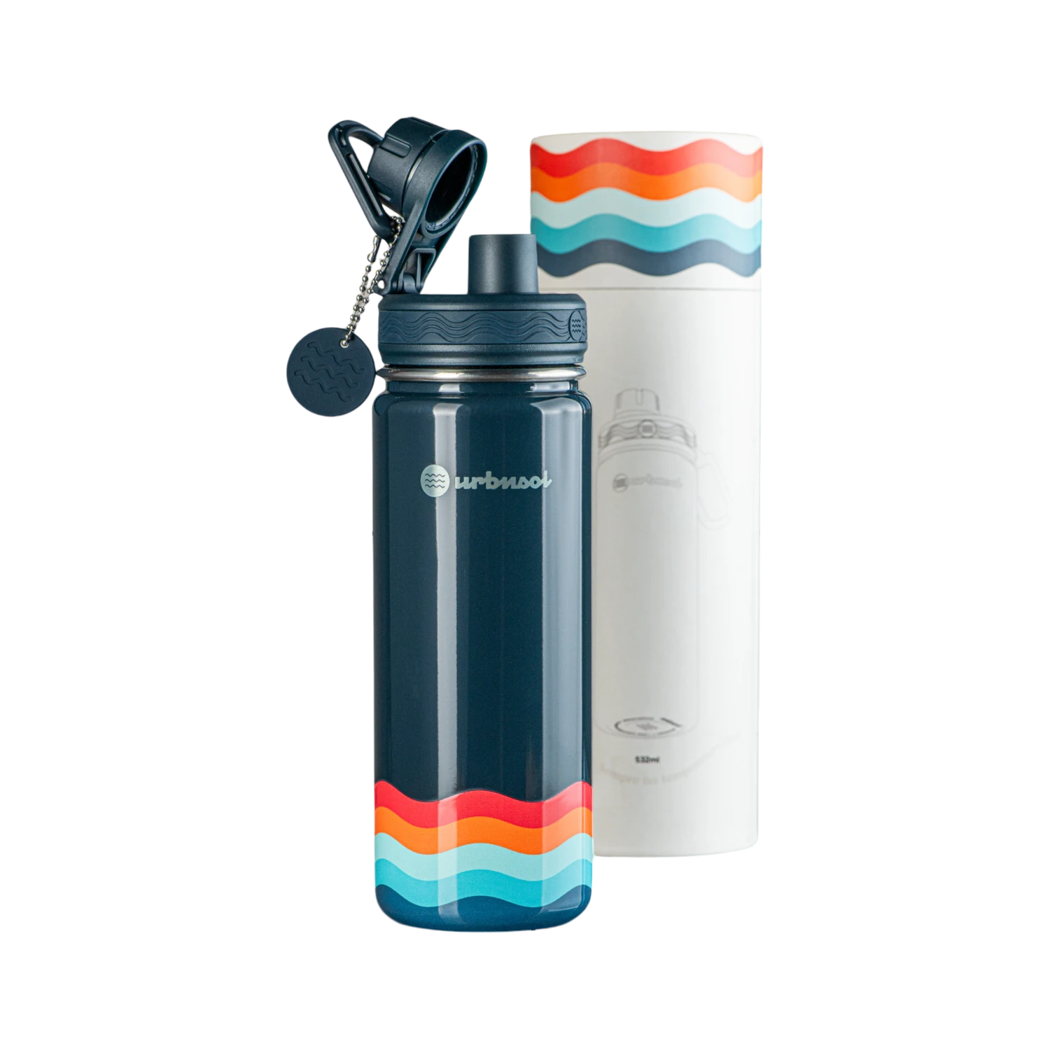 Garrafa Térmica Urbnsol 532ml - Core e Waves, com design colorido e isolamento térmico para manter bebidas quentes ou frias por horas.