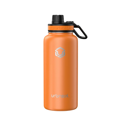 Garrafa Térmica Urbnsol 946ml - Tradicional em aço inoxidável laranja, conserva bebidas quentes por 12h e frias por 24h.