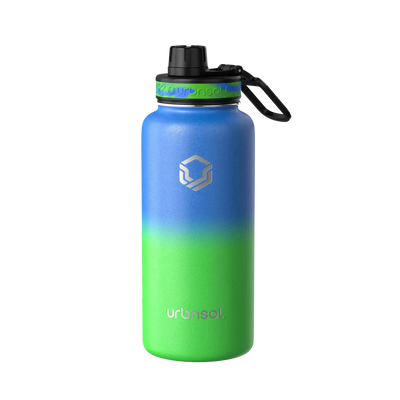 Garrafa Térmica Urbnsol 946ml - Tradicional azul e verde, conserva bebidas quentes por 12h e frias por 24h, em aço inoxidável 18/8.