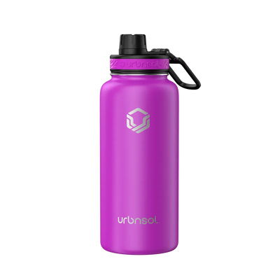 Garrafa Térmica Urbnsol 946ml - Tradicional em roxo, ideal para manter bebidas quentes ou frias, capacidade de 946ml em aço inoxidável.