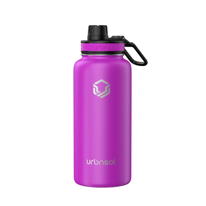 Garrafa Térmica Urbnsol 946ml - Tradicional em roxo, ideal para manter bebidas quentes ou frias, capacidade de 946ml em aço inoxidável.