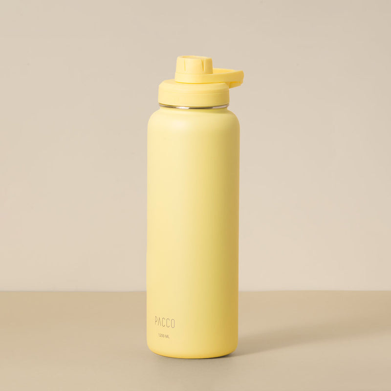 Garrafa Térmica PACCO Hydrav2 1200ml amarela para alta performance térmica, ideal para manter bebidas frias ou quentes por horas.