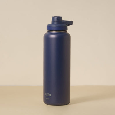 Garrafa Térmica PACCO Hydrav2 1200ml azul, design moderno, mantém bebidas frias por 24h e quentes por 12h, ideal para diversas atividades.