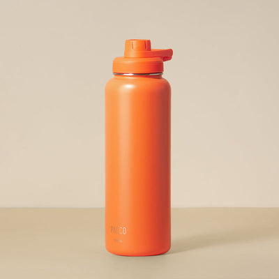 Garrafa Térmica PACCO Hydrav2 1200ml laranja com alta performance térmica, ideal para trabalho e academia, mantém bebidas frias ou quentes.
