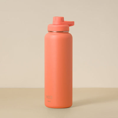 Garrafa Térmica PACCO Hydrav2 1200ml coral com design moderno, ideal para manter bebidas frias por 24h e quentes por 12h.