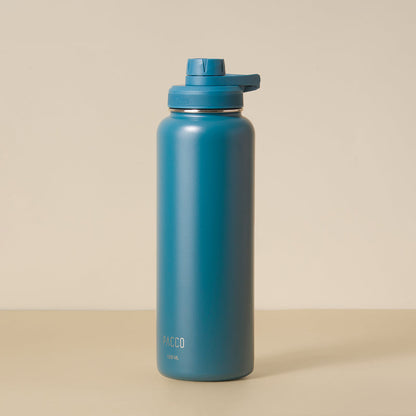 Garrafa Térmica PACCO Hydrav2 1200ml em azul, destacando tecnologia avançada e durabilidade para alta performance térmica.