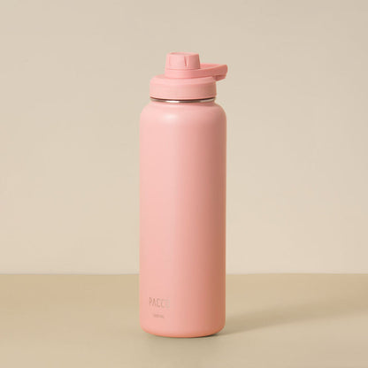 Garrafa Térmica PACCO Hydrav2 1200ml rosa, perfeita para manter bebidas frias por 24h e quentes por 12h, ideal para viagens e academia.