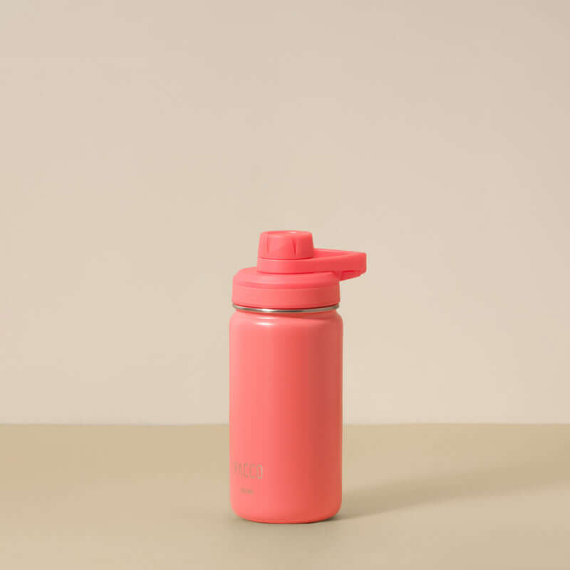 Garrafa Térmica PACCO Hydrav2 350ml rosa com isolamento a vácuo, mantém a bebida quente ou gelada, ideal para bolsas e mochilas.