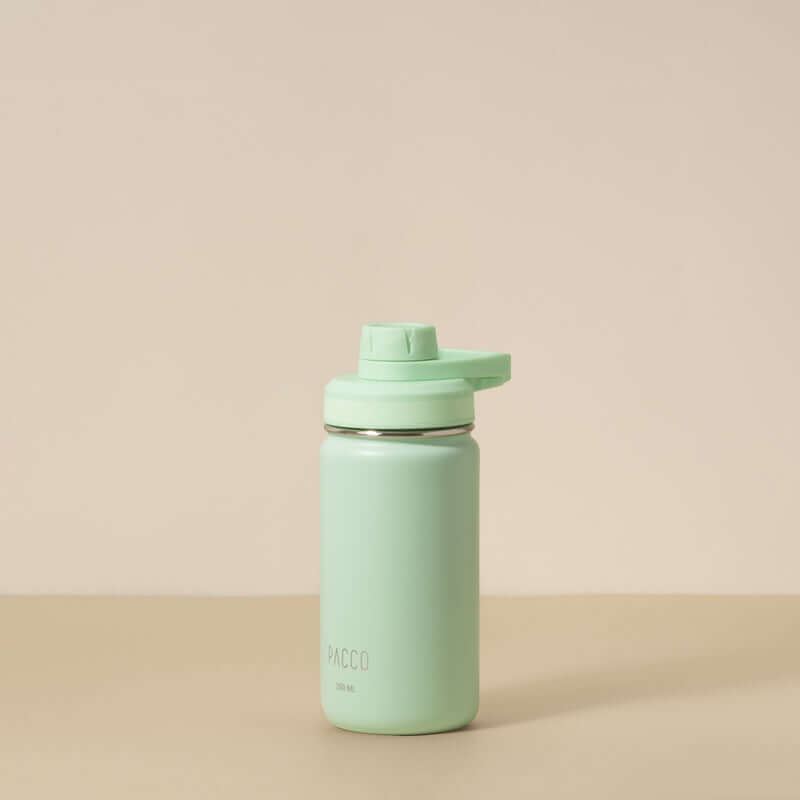 Garrafa Térmica PACCO Hydrav2 350ml verde, design elegante, isolamento a vácuo, ideal para bebidas quentes e frias por horas.