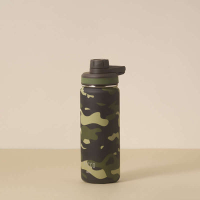 Garrafa Térmica PACCO Hydrav2 500ml com design camuflado, isolamento térmico de alta performance, ideal para rotina ativa