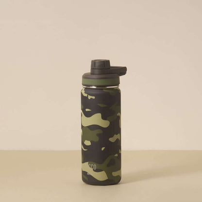Garrafa Térmica PACCO Hydrav2 500ml com design camuflado, isolamento térmico de alta performance, ideal para rotina ativa