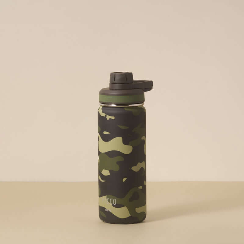 Garrafa Térmica PACCO Hydrav2 500ml com design camuflado, isolamento térmico de alta performance, ideal para rotina ativa