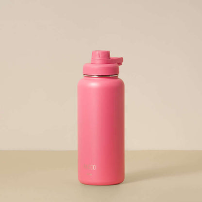 Garrafa Térmica PACCO Hydrav2 950ml rosa com isolamento térmico, ideal para manter bebidas frias por 24h ou quentes por 12h.