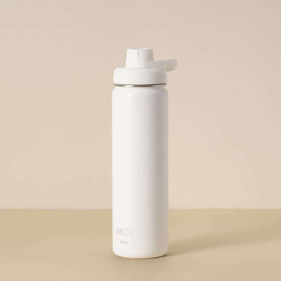 Garrafa Térmica PACCO Hydrav2 650ml de alto desempenho térmico, ideal para manter bebidas frias ou quentes. Design sofisticado em branco.