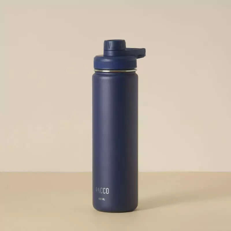 Garrafa Térmica PACCO Hydrav2 650ml azul com design sofisticado e isolamento a vácuo ideal para manter bebidas frias ou quentes por horas.