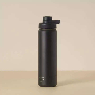 Garrafa Térmica PACCO Hydrav2 650ml em preto com design sofisticado e isolamento a vácuo para manter bebidas frescas ou quentes.