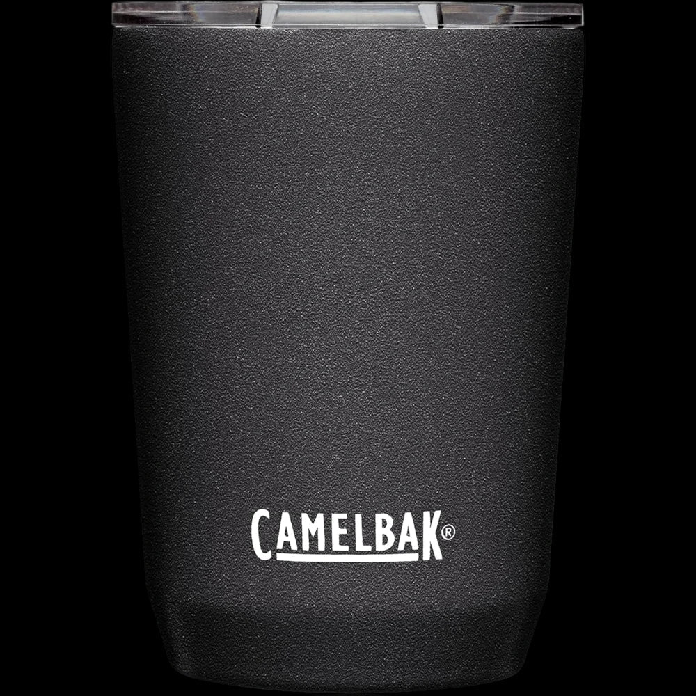 Copo Térmico Horizon Camelbak 350ml em aço inox preto, ideal para manter bebidas quentes por 4h e frias por 6h, design compacto.