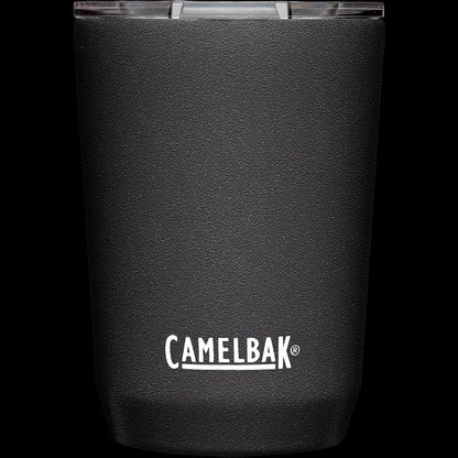 Copo Térmico Horizon Camelbak 350ml em aço inox preto, ideal para manter bebidas quentes por 4h e frias por 6h, design compacto.