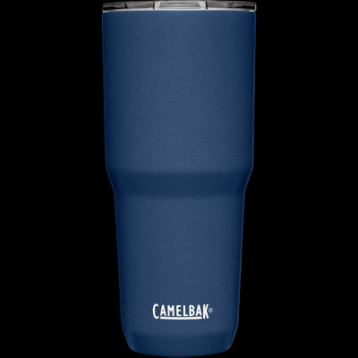 Copo Horizon Camelbak 850ml azul, isolamento a vácuo, mantém bebidas quentes por 8h e frias por 16h, design cônico para conforto.