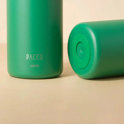 Garrafa Térmica PACCO Hydrav2 1200ml verde em design tecnológico e durável, ideal para bebidas quentes e frias no dia a dia.