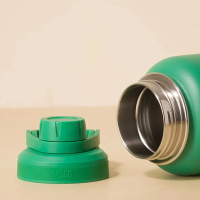 Garrafa Térmica PACCO Hydrav2 1200ml com tampa verde destacada, destacando tecnologia térmica avançada e design resistente.