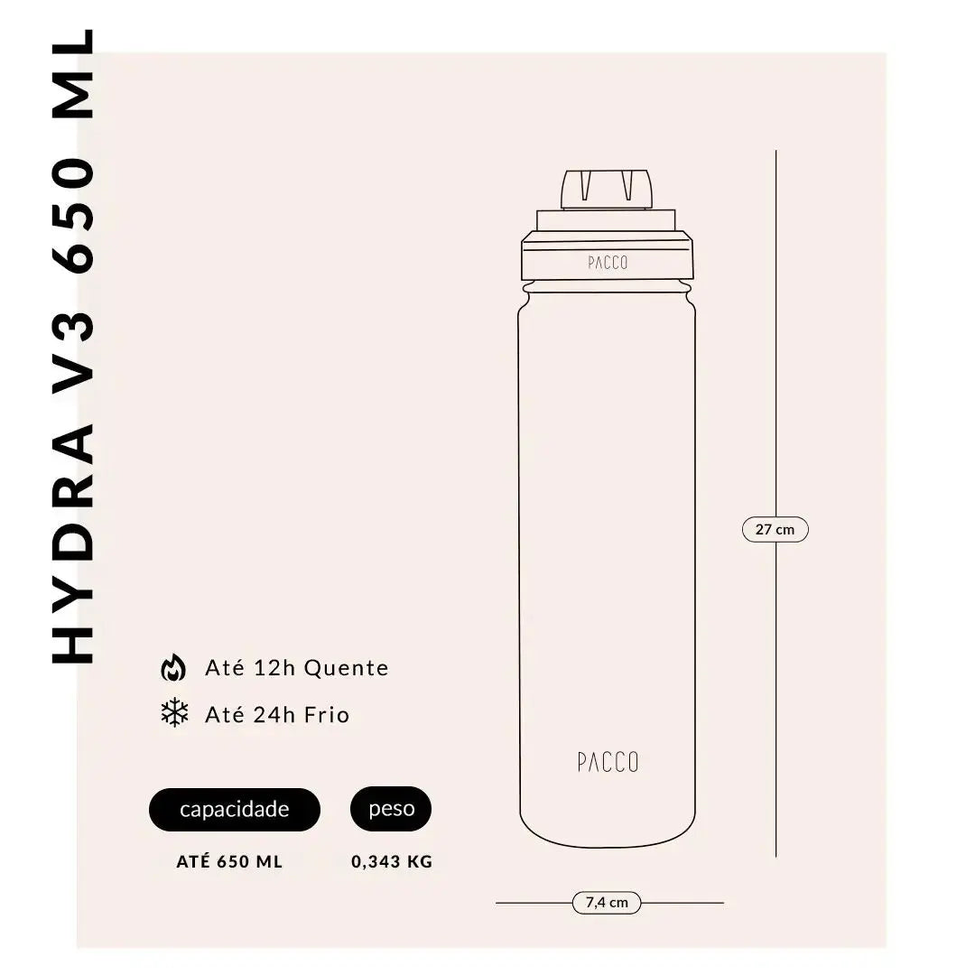 Garrafa Térmica PACCO Hydra V3 650ml PURETASTE® | PEDRAS PRECIOSAS
