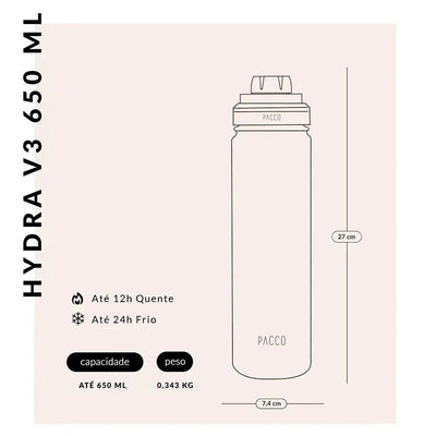 Garrafa Térmica PACCO Hydra V3 650ml PURETASTE® | PEDRAS PRECIOSAS