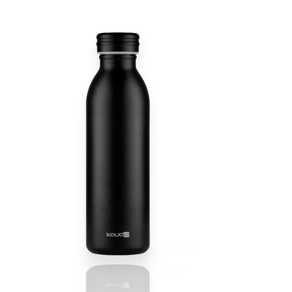 Garrafa Térmica Kouda Krios – 600ml em aço inoxidável SAE 304, preta, com isolamento a vácuo para alta eficiência térmica e durabilidade.