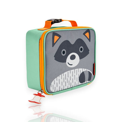 Lancheira Térmica Infantil Clássica Skip Hop com design de guaxinim, alça Clip-on e interior espaçoso para manter alimentos frescos.
