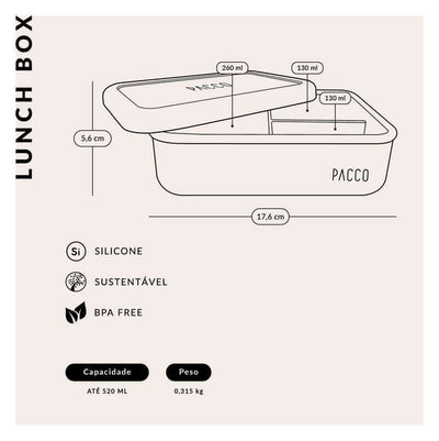 Lunch Box em Silicone - PACCO com divisórias internas, ecológica e compacta para facilitar organização e alimentação saudável.