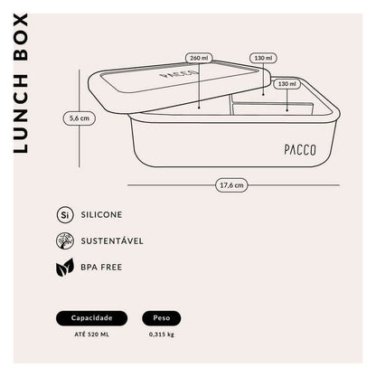 Lunch Box em Silicone - PACCO com divisórias internas, ecológica e compacta para facilitar organização e alimentação saudável.