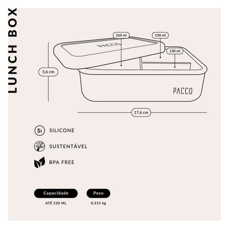 Lunch Box em Silicone - PACCO com divisórias internas, ecológica e compacta para facilitar organização e alimentação saudável.
