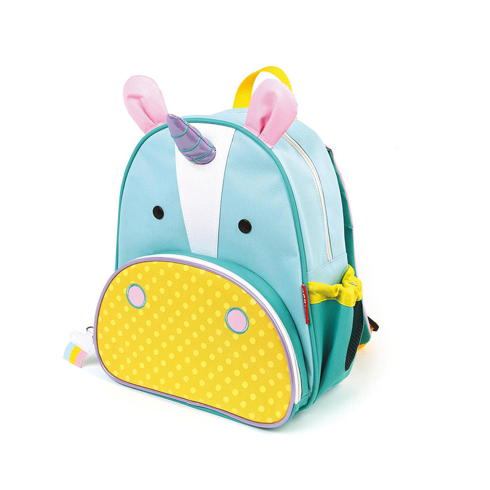 Mochila Infantil Zoo Skip Hop com design de unicórnio colorido, ideal para crianças a partir de 3 anos, com alças acolchoadas.