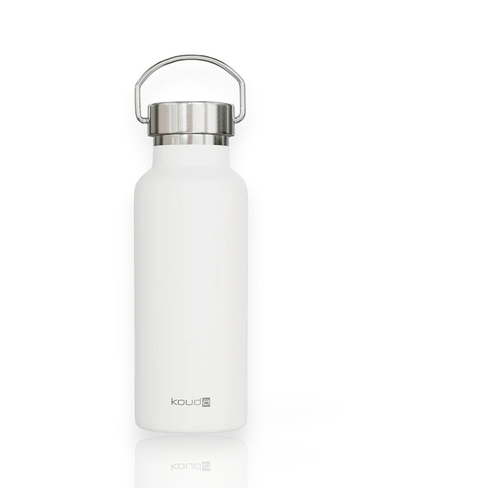 Garrafa Térmica Kouda Martial - 500ml em aço inoxidável branca com parede dupla para manter bebidas na temperatura ideal.