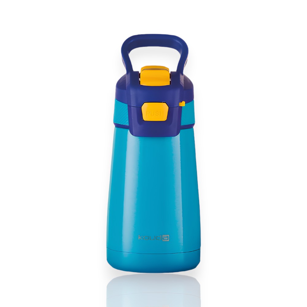 Garrafa Térmica Kouda Oka Kids - 350ml em azul e roxo, com tampa de fácil abertura, ideal para manter bebidas quentes ou frias por mais tempo.