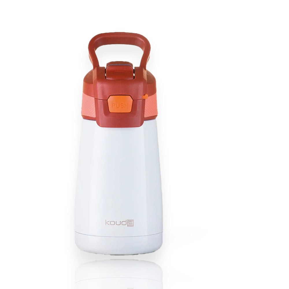 Garrafa Térmica Kouda Oka Kids - 350ml em aço inoxidável SAE 304 resistente à oxidação e corrosão, design moderno e durável.