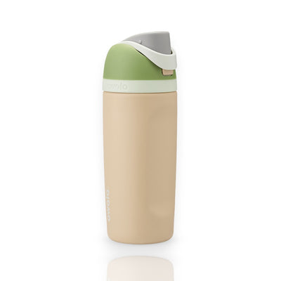 Garrafa Térmica Owala FreeSip - 470ml | 16oz em bege e verde, com bico FreeSip para hidratação prática e design moderno.
