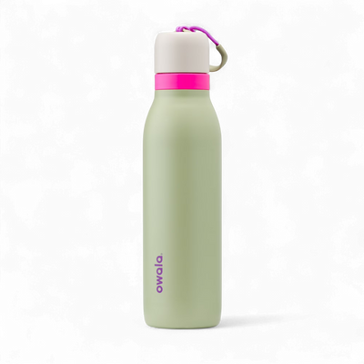 Garrafa Térmica Owala Twist - 532ml | 18oz verde com tampa rosa e função FreeSip 2 em 1. Garrafa térmica original com isolamento triplo.