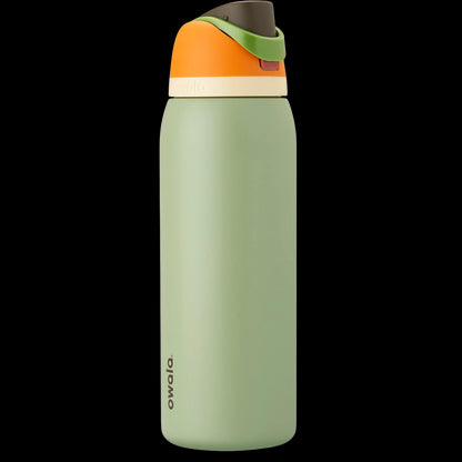Garrafa Térmica Owala FreeSip - 1180ml | 40oz em design moderno com isolamento triplo e bico patenteado, cor verde e tampa laranja.